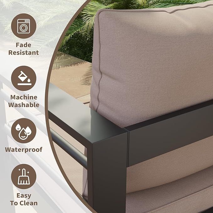 Amopatio Outdoor Chair Cushions 22.5"× 20.3" × 4", Set of 4 with Removable Cover, Waterproof & Fade Resistant seat Cushions for Patio Furniture, Beige