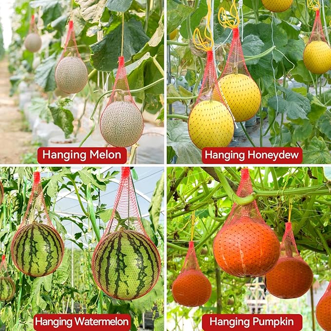 Melon Hammock Melon Nets, 50pcs Watermelon Nets with Drawstring, Heavy Duty Watermelon Net for Garden, Thickened Cantaloupes Mesh Bags, Hammock for Trellis Cradle (17.7inch, 22lbs)