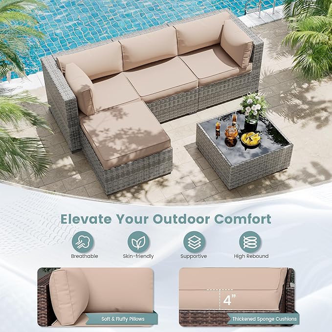 UDPATIO Outdoor Cushions for Patio Furniture Upgraded, Waterproof Patio Furniture Cushions Replacement, 4" Deep Seat Outdoor Sectional Cushion for 4-seat Chair Sofa Couch(Beige)