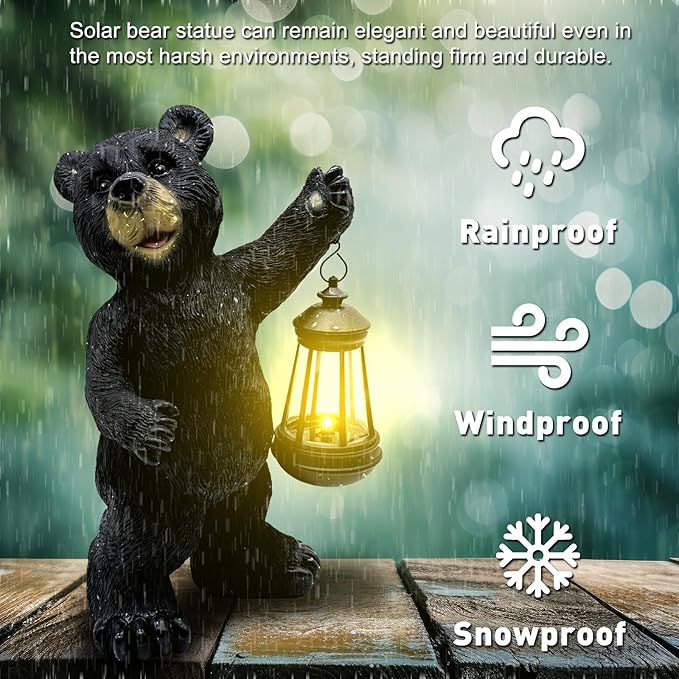 Solar Lantern Garden Statues Decor, 14" Large Outdoor Bear Figurine Lights for Yard Patio Decoration - Unique Christmas Housewarming Gift for Grandma Wowen Mom