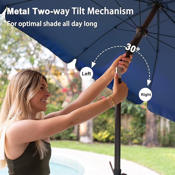 AMMSUN Patio Umbrella, 6.5 ft Outdoor Table Umbrella with Tilt Steel Pole, UPF50+ Protection, Great for Outdoor Garden Backyard, Navy Blue