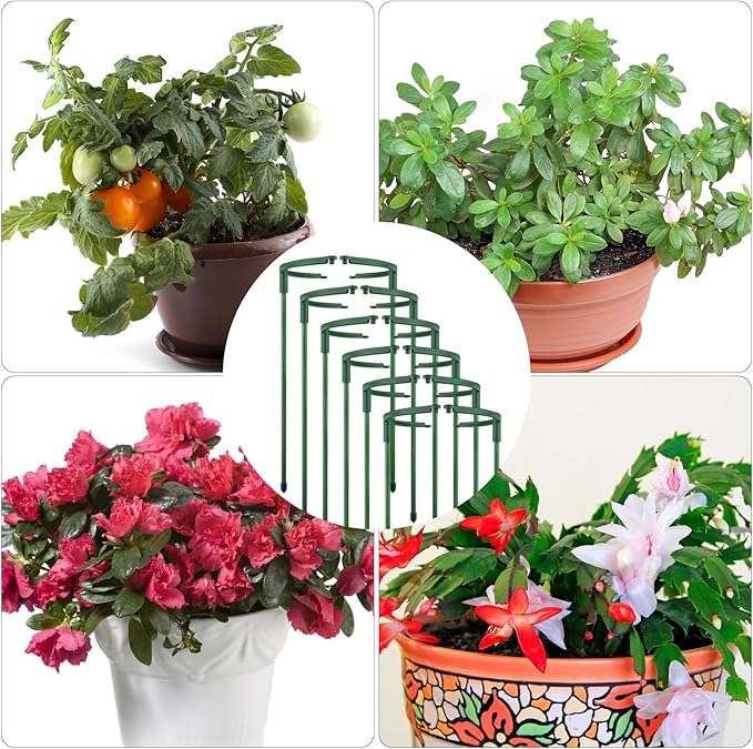 12 PCS Plant Support Stakes, Stackable 3 Tier Garden Flower Support, Half Round Plant Stakes, Tomato Cages, Trellis Support Rings for Climbing Plants Vegetables Flowers Fruits