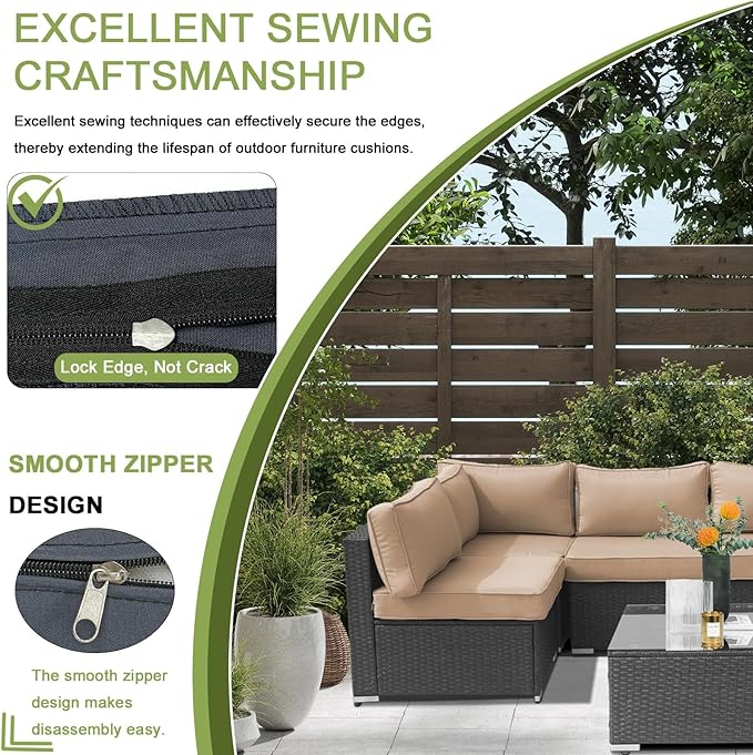 14Piece Outdoor Sofa Cushion Replacement, Patio Furniture Waterproof Cushion with Zippers, fit 6-Seat Outdoor Wicker Rattan Sectional Couch (Beige, 24.8"x24.8"x3.15")