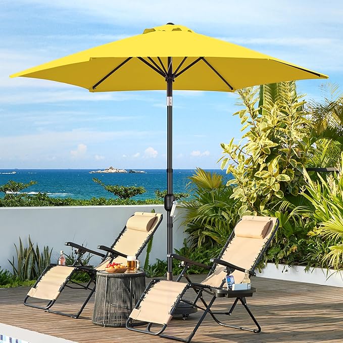 Yaheetech Patio Umbrella, 9FT Outdoor Table Market Umbrella with Push Button Tilt and Crank, Yard Sun Shade UV Protection Waterproof for Garden, Deck, Backyard, Pool, Yellow
