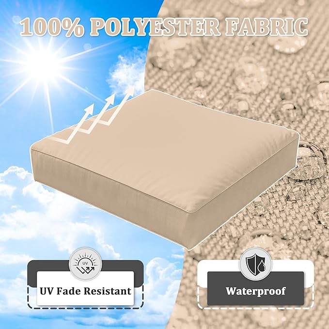 8-Piece Outdoor Cushions for Patio Furniture Thick Outdoor Chair Cushions Resilient Foam Waterproof Deep Seat Cushion Replacement for 3-Seat Sectional Sets Liner&Cover Sand