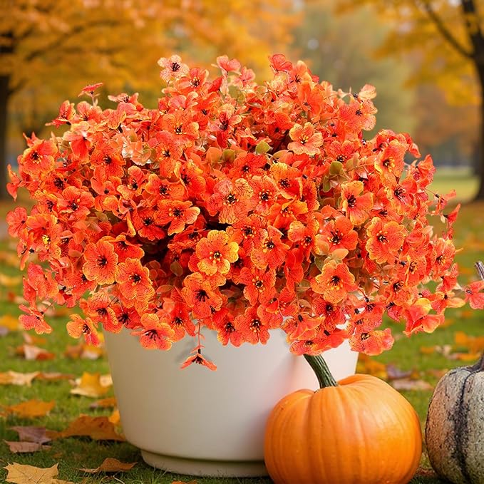 12 Bundles Faux Mums for Outdoor Planters, Artificial Fake Mums Fall Decorations for Outdoors Home, Fall Autumn Faux Silk Flowers Plants Look Real UV Resistant for Outside Home Porch Patio