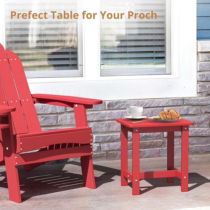 LUE BONA Outdoor Side Table Set of 2, HDPS Small Outdoor Table, Adirondack Side Table, Outside End Table for Patio, Porch, Pool, Weather Resistant/Easy Maintenance/Indoor or Outdoor Use, Bright Red