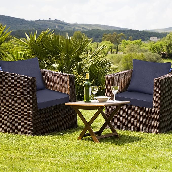 Deep Seat Cushions, Outdoor Cushions, Patio Furniture Cushions, Deep Seat & Back Cushion Patio Cushions for Backyard Couch Sofa Fade Resistant (24x24x4 inches 3 Sets, Blue Grey)