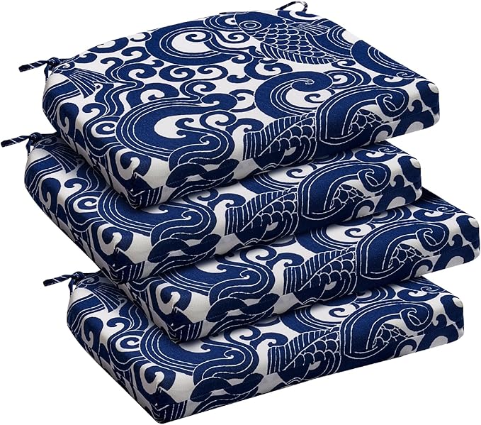 downluxe Outdoor Chair Cushions Set of 4 for Patio Furniture, Water-Resistant Patio Chair Cushions with Ties, High Density Foam Outdoor Seat Cushion, 17" X 16" X 2", Blue Carp