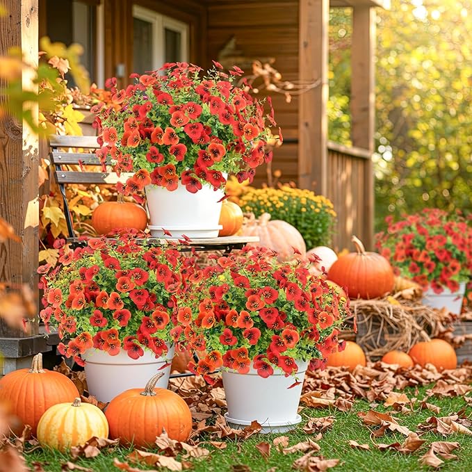 MACTING Fall Artificial Flowers for Outdoors 12 Bundles Fake Pansies UV Resistant Outdoor Faux Plants Plastic Greenery Shrubs for Planters Garden Patio Porch Balcony Outside Autumn Thanksgiving Decor