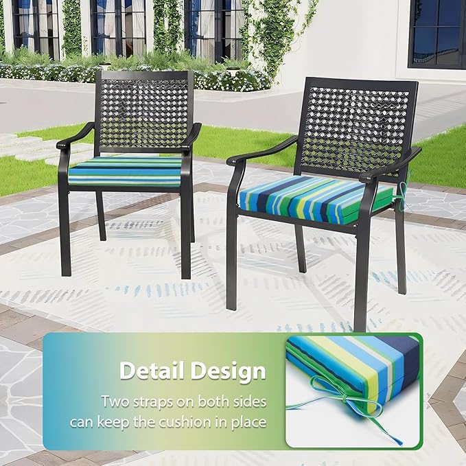 Outdoor Chair Cushions Set of 6, 18.5 x 16 Inch Patio Chair Cushions for Outdoor Furniture, Water Resistant Outdoor Patio Chair Cushions with Non-Slip Ties(Blue & Green Pinstripe)