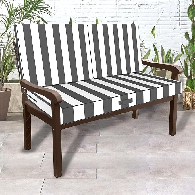 46 x 24 Outdoor Loveseat Cushion Set, 3 Piece Seat Cushions for Patio Furniture,Fade Resistant,Water Repellent, Outdoor Cushion Set for Wicker Couch,Bench,Swing,Gray Black Striped