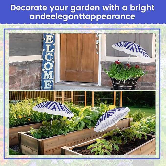 Abbylike 2 Pack Plant Umbrellas for Outdoor Plants, 26" Larger Tassel Garden Umbrella Sun Shade, Upgraded 43.3" Higher Adjustable Angle Sun Shade Cover Umbrellas for Garden Potted Flower