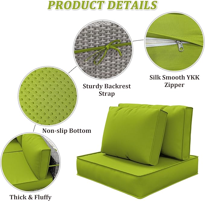 14-Piece Outdoor Cushions for Patio Furniture Thick Outdoor Chair Cushions 5" Foam High-Density Water-Resistant Deep Seat Cushion for 6-Seat Sectional Sets Liner&Cover Grass Green