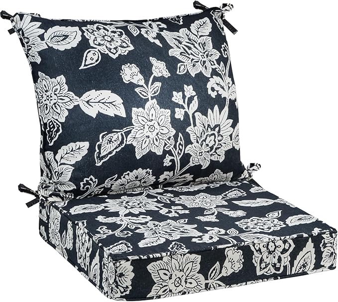 PLTCAT Floral Print Outdoor Cushions, Waterproof Patio Furniture Cushion Set with Removable Cover (Print, 24" x 24" + 24" x 20")