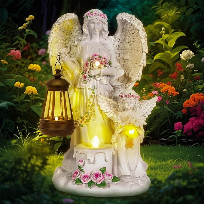 Angel Solar Lights Outdoor Garden, Angel Garden Statues Outdoor - Angel Statue for Patio, Lawn Or Garden Decor