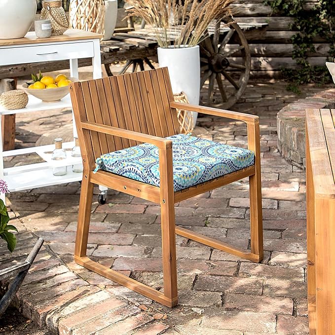 LVTXIII Outdoor Seat Cushions Set of 2 Square Corner Chair Cushions with Ties, Patio Chair Pads for Home Office and Patio Garden Furniture Decoration 18.5"x16"x2", Delancey Lagoon