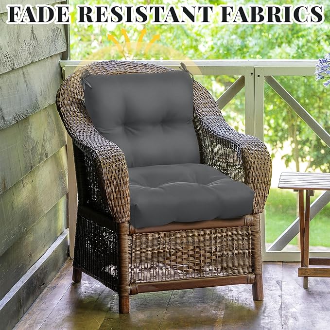 Geetery Set of 4 High Back Wicker Patio Chair Cushions for Outdoor Furniture 41.74x20.87x3.94 Inch Waterproof Thick Replacement Seat Pads with Non Slip Ties for Porch, Deck, Lawn & Garden(Dark Gray)