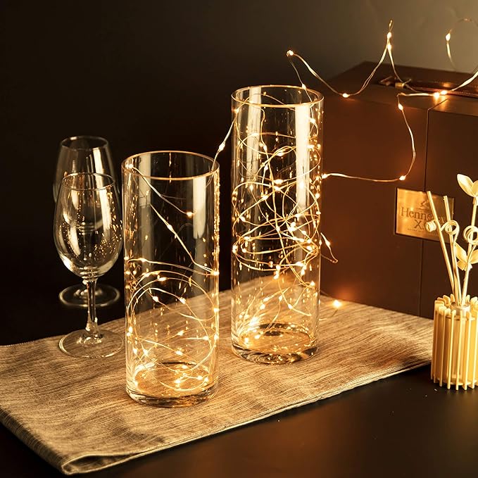 WGV Cylinder Vase Bulk, Diameter 5", Height 8", Clear Glass Floral Planter Container, Floating Candle Holder for Wedding Party Event Home Office Decor, 12 Pieces