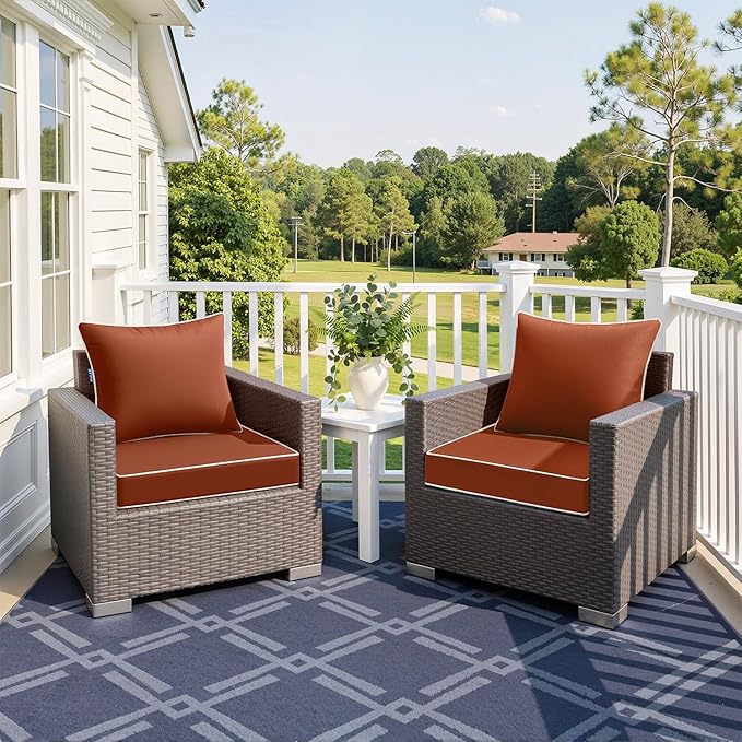 MIULEE Burnt Orange Outdoor Seat Cushion 24x24 Inch Waterproof & 3 Year Fade Resistant Deep Seat and Back Cushion for Patio Furniture Chair Sofa Couch with Handle and Adjustable Straps