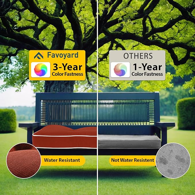 Favoyard Indoor/Outdoor Bench Cushion 36 x 14 Inch Waterproof & 3-Year Fade-Resistant Patio Furniture Cushions for Garden Porch Swing Chair Tufted Pad for Sofa Couch Seat with Ties, Red