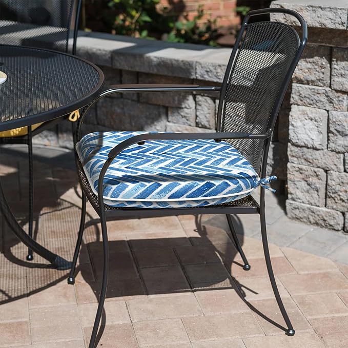 Outdoor Chair Cushions Set of 4, Water Resistant Patio Chair Pads with Ties, Seat Cushions for Home Garden Furniture Decoration, 16"x17", Blue Bricks
