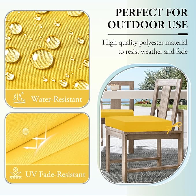 Wellsin Outdoor Chair Cushions for Patio Furniture - Outdoor Cushions for Chairs - Waterproof Patio Chair Cushions Set of 4, 18.5"X16"X3", Yellow