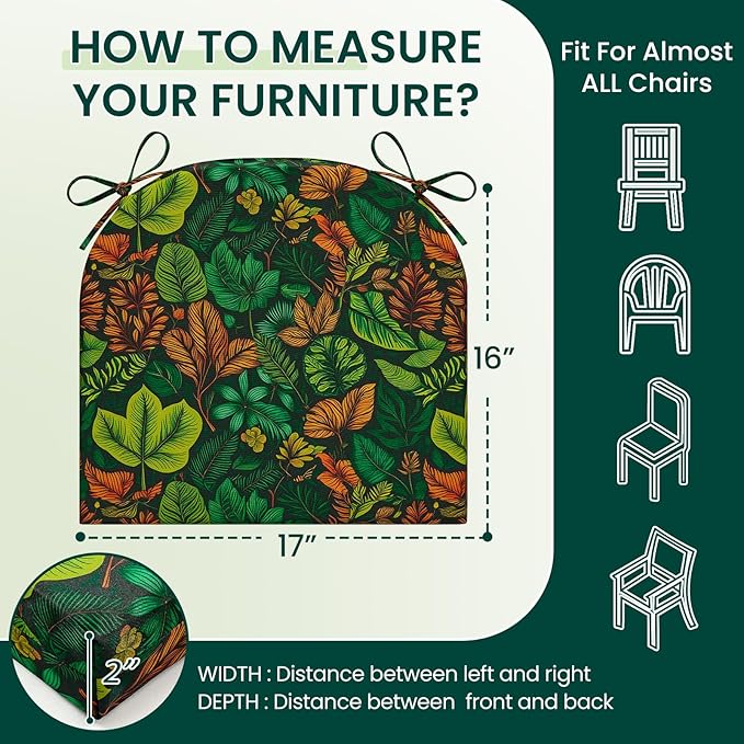 HARBOREST Outdoor Chair Cushions Set of 4, Water Resistant Patio Chair Cushions with Ties, Outdoor Seat Cushions for Patio Furniture, 17"x16"x2", Colored Leaf