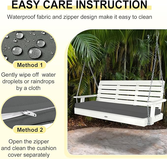 downluxe Outdoor Bench Cushion Waterproof, 42 x 18 Inch Patio Furniture Cushions with Adjustable Ties & Portable Handle, Porch Swing Cushions, Bench Cushions for Outdoor Furniture, Dark Grey