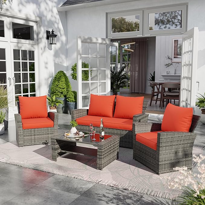UDPATIO Outdoor Cushions for Patio Furniture, 4'' Replacement Cushions for Outdoor Furniture, Set of 8 Water-Resistant Outdoor Sectional Cushions for Sofa Couch Chair (Orange)