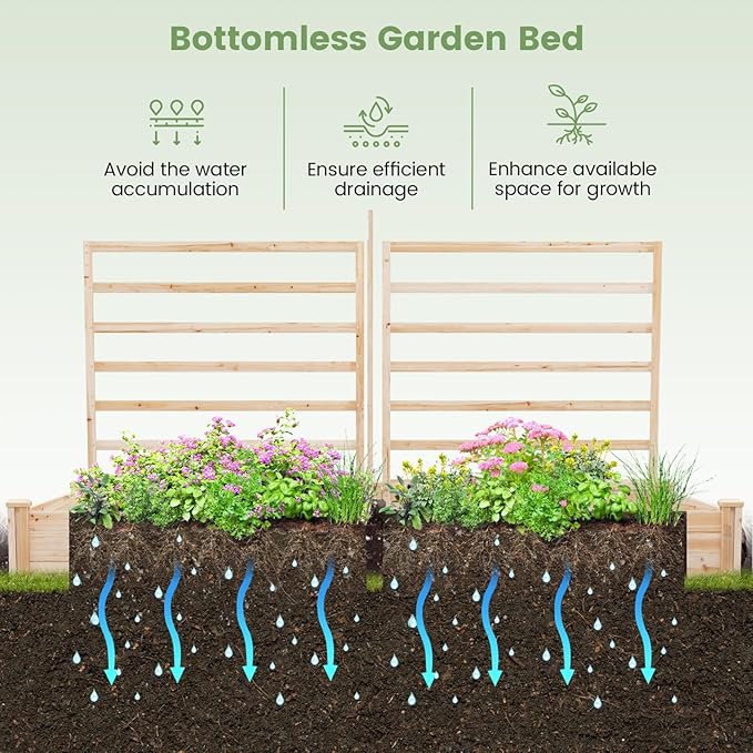 Giantex Raised Garden Bed with 3 Trellises, 88"L x 45"W x 43"H, Set of 2 Wood Planter Box for Vegetables Flowers Herbs Fruits Climbing Plants Cucumber, Easy Assembly, Outdoor Rectangular Raised Beds