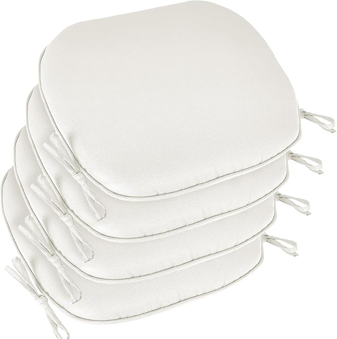 SleepMan Outdoor 17"x16" Chair Cushions with Ties Set of 4, Water Resistant All Weather U-Shape Seat Pads for Patio Garden Furniture Indoor Fade Resistant Patio Cushions (Beige)