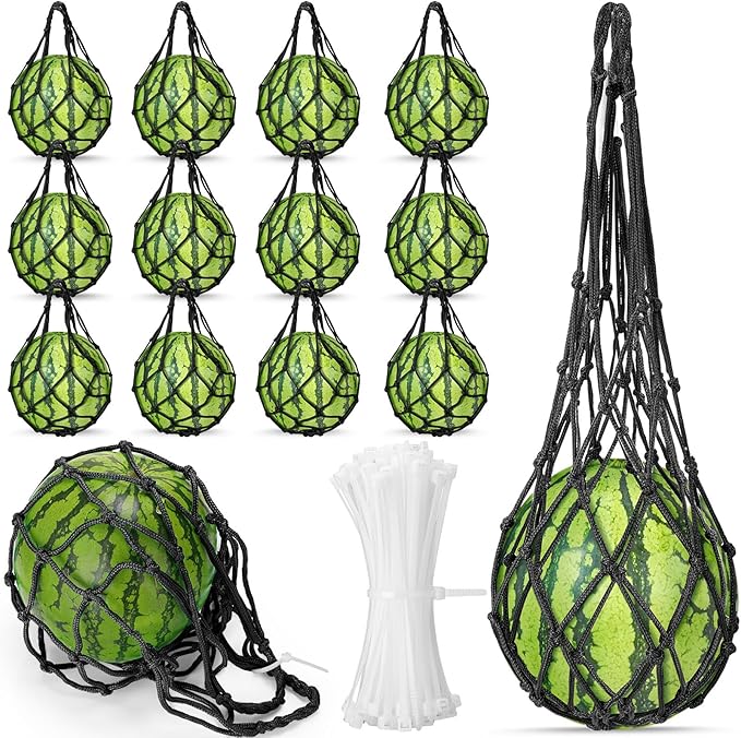 Nuenen 12 Pcs Watermelon Net Melon Hammock Melon Cradle Plant and Garden Supports Pumpkin Support Hanging Bag Protects Watermelons, Honeydew, Squash, Cantaloupes (Black)