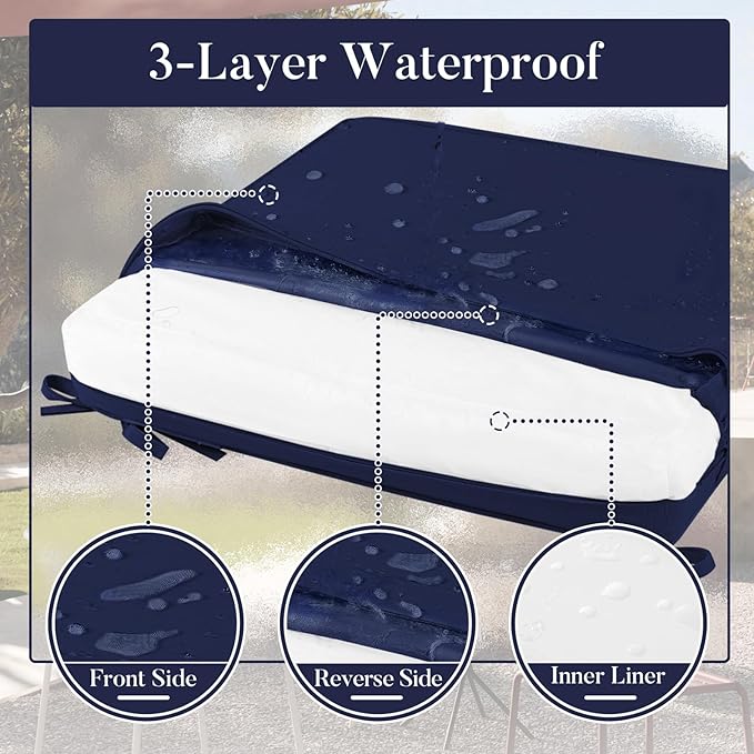 Basic Beyond Outdoor Chair Cushions for Patio Furniture, Waterproof Outdoor Seat Cushions Set of 4 18 x 18, Patio Chair Cushions Set of 4 with Ties and Handle, Navy
