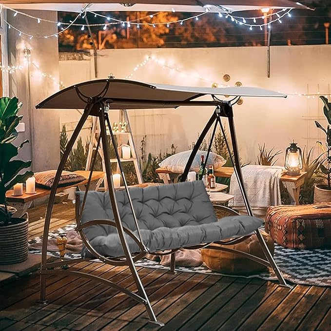 2-3 Seat Swing Replacement Cushion, Outdoor Bench Cushions with Backrest Thicken 4", Patio Furniture Garden Porch Loveseat Glider Pad Anti-Fading Waterproof (French Grey, 40x47in)