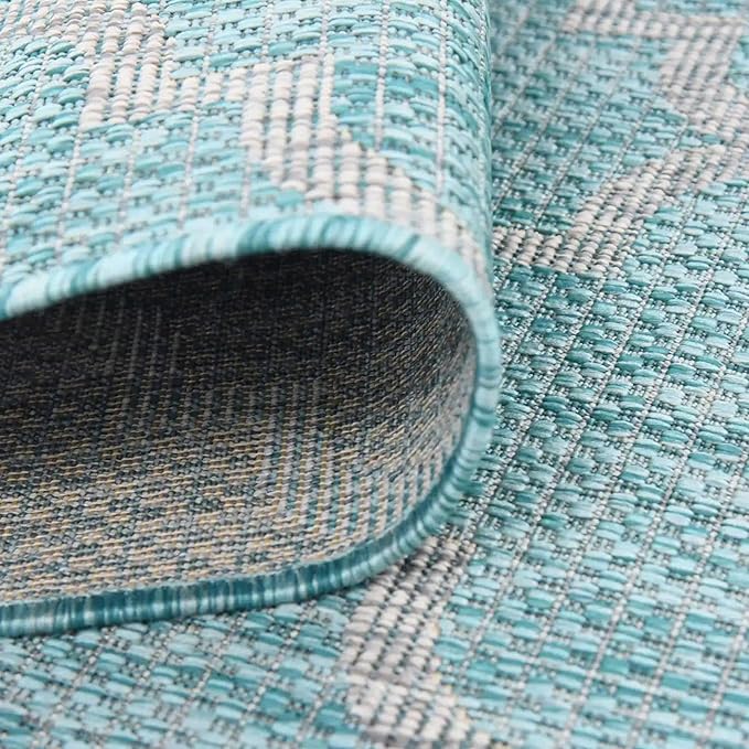 Unique Loom Outdoor Trellis Collection Area Rug - Trellis (Square 13' 0" x 13' 0", Aquamarine/ Gray)