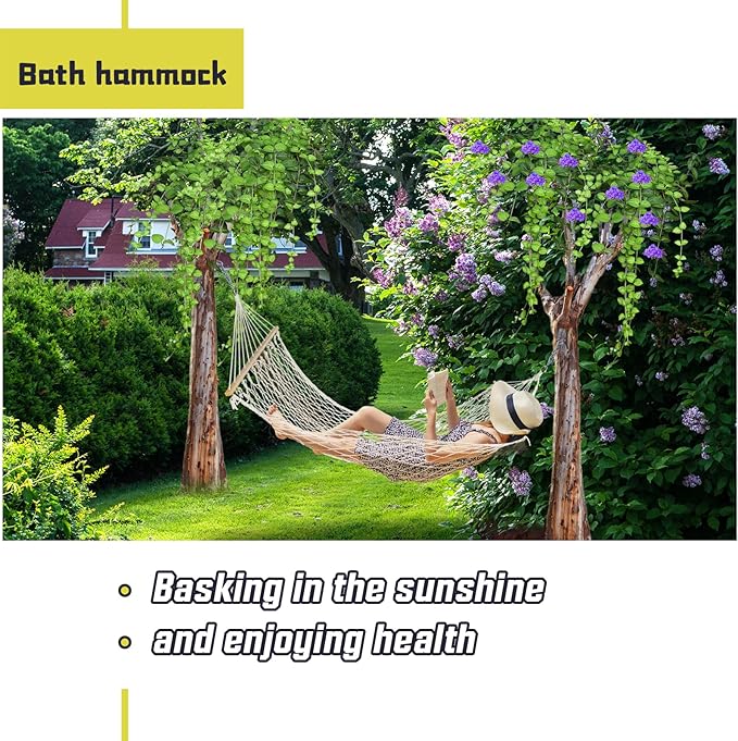 Hammocks Double Rope Hammock,Portable HandwovenTraditional Cotton Rope1 Person Hammock,with Spreader Bar,for Suitable for Patio, Beach, Garden (red)