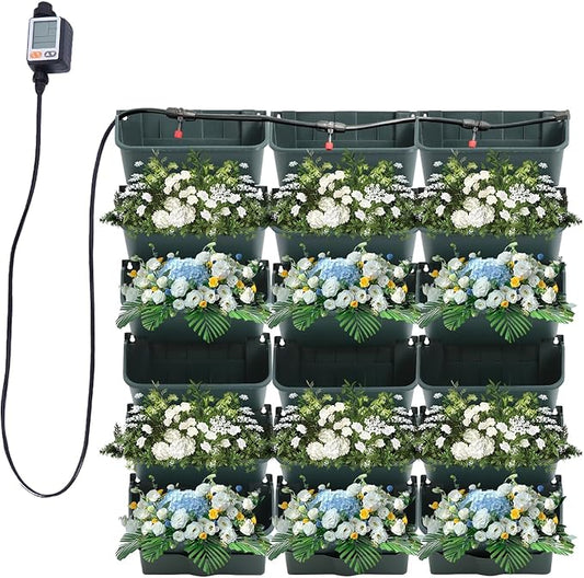 18 Pots Vertical Garden Planter Indoor and Outdoor, Garden Self Watering Wall-Mounted Planter Plant Flower Pot with Timer, Plant Vegetable Fruit Herb Hanging Pocket Holder (Green)
