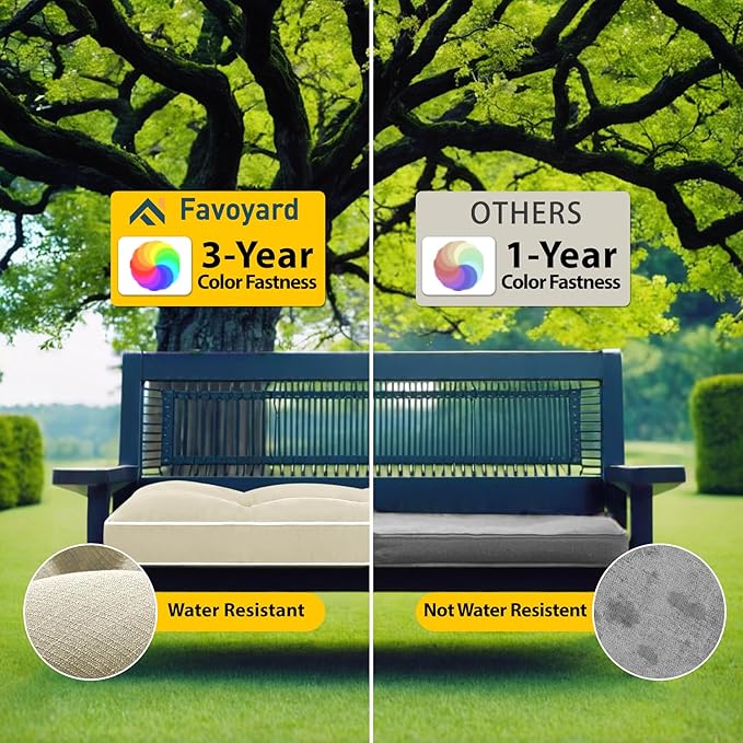Favoyard Indoor/Outdoor Bench Cushion 42 x 16 Inch Waterproof & 3-Year Fade-Resistant Patio Furniture Cushions for Garden Porch Swing Chair Tufted Pad for Sofa Couch Seat with Ties, Beige