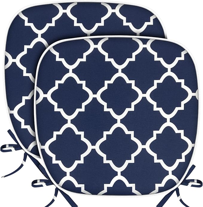 SleepMan Outdoor 17"x16" Chair Cushions with Ties Set of 2, Water Resistant All Weather U-Shape Seat Pads for Patio Garden Furniture Indoor (Set of 2, Blue Plaid)