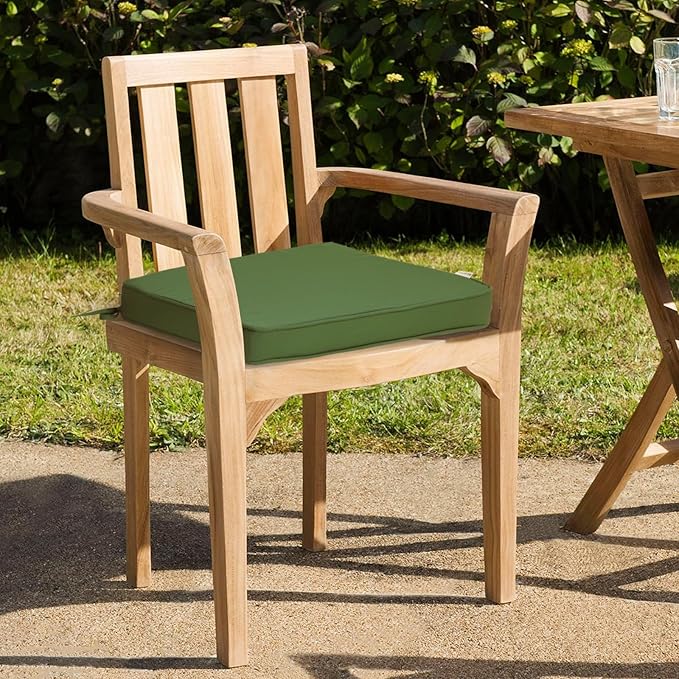 GUEGLSA Patio Seat Cushions 18 inch,Waterproof Square Chair Pad with Ties,18''x18'' Indoor Outdoor Chair Cushion for Garden Furniture,Set of 2,Green