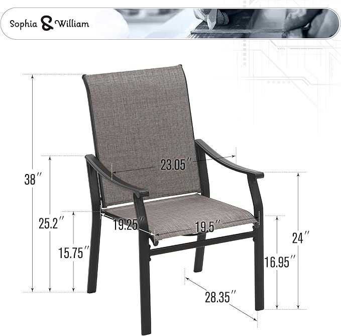 Sophia & William Outdoor Chairs Set of 2, Patio Chairs with Breathable Textilene Fabric and Heavy-Duty Iron Frame, Perfect for Lawn Garden Backyard Deck 350 lbs Capacity