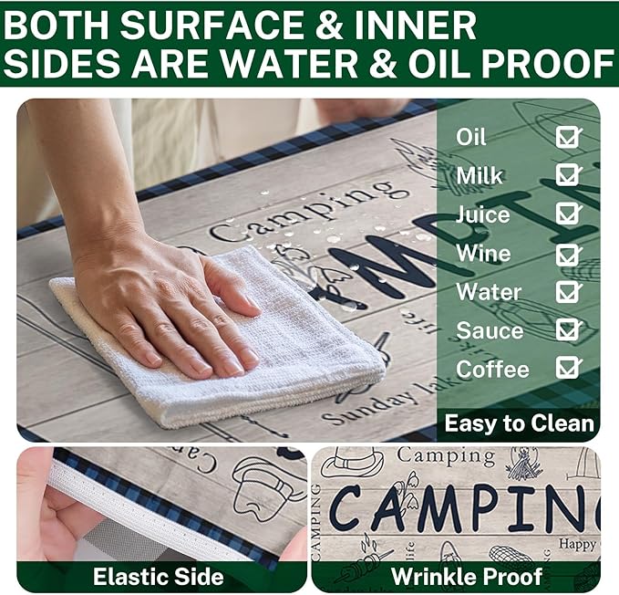 Picnic Table Cover with Bench Covers Elastic Edges, Beige Camper Fitted Table Cover, Outdoor Patio Camping Essentials 72 Inch 3PCS, Waterproof Camping Fitted Tablecloth with Drawstring Bag