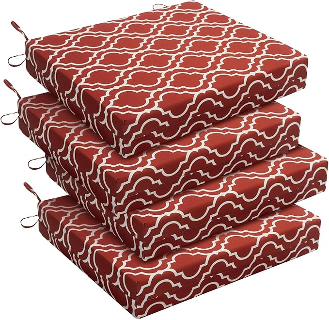 downluxe Outdoor Chair Cushions Set of 4 for Patio Furniture, Water-Resistant Square Corner Patio Chair Cushions with Ties, High Density Foam Outdoor Seat Cushion, 18.5" X 16" X 3", Red Gourd
