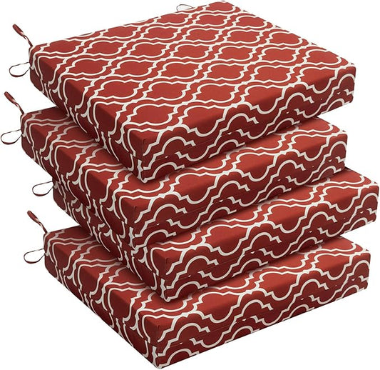 downluxe Outdoor Chair Cushions Set of 4 for Patio Furniture, Water-Resistant Square Corner Patio Chair Cushions with Ties, High Density Foam Outdoor Seat Cushion, 18.5" X 16" X 3", Red Gourd