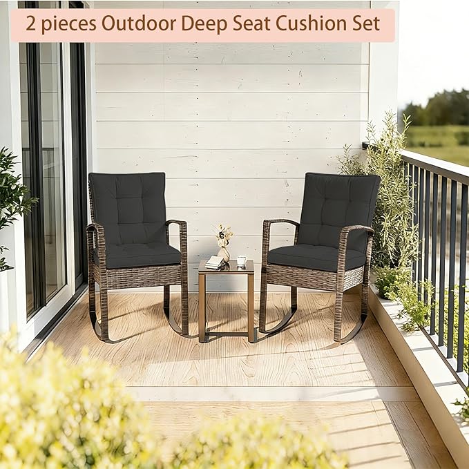 2 Piece Outdoor Patio Chair Cushions, Fade Resistant Outdoor Cushions for Patio Furniture, 6 inch Thickened Rocking Chair Cushions Set (Dark Gray, 24x24x6 inch - 2 Pieces)