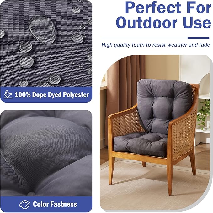 Outdoor Chair Cushions Set of 2, Patio Chair Cushions with Ties,19x19+5” Tufted Outdoor Seat Cushions, Waterproof Patio Furniture Cushions, Outdoor Dining Chair Pads, Dark Grey (Pack of 2)