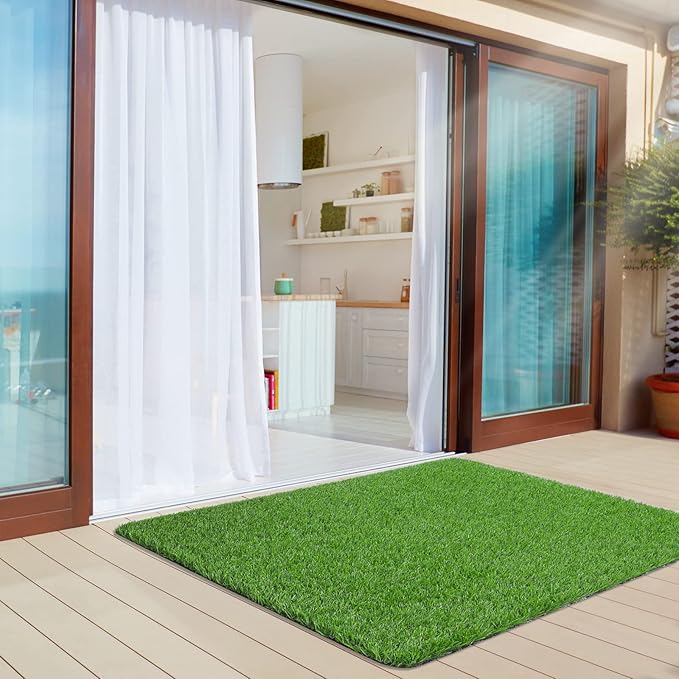 LINLA Artificial Grass Door Mat，42x35 Inches Outdoor Rug Synthetic Fake Dog Grass Mat Turf Waterproof Durable Doormat for Indoor Entryway, Outside Patio, Lawn, Garden