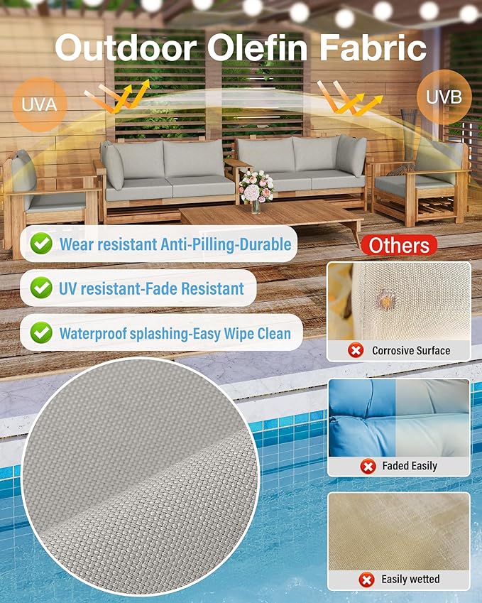 YEFU Outdoor Cushions for Patio Furniture: Replacement Cushions for Outdoor Furniture - Waterproof Couch Cushion - Fade-Resistant/Easy Clean - 14 Piece Sectional Cushion - Nonslip/Storage Bag/Grey