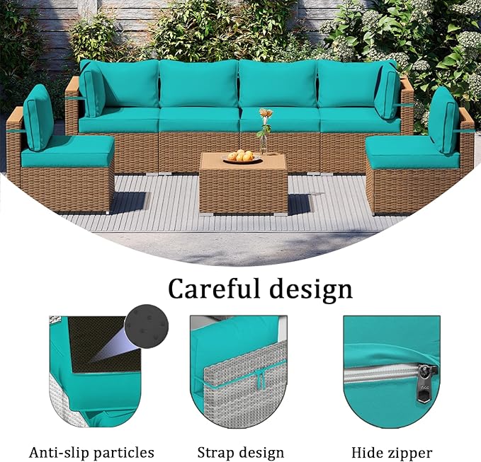 14 Pieces Outdoor Sectional Replacement Cushions for Patio Furniture, 4in Thick Outdoor Sofa Cushions for 6 Seat, Waterproof Deep Seat Couch Patio Cushion Set (Lake Blue)